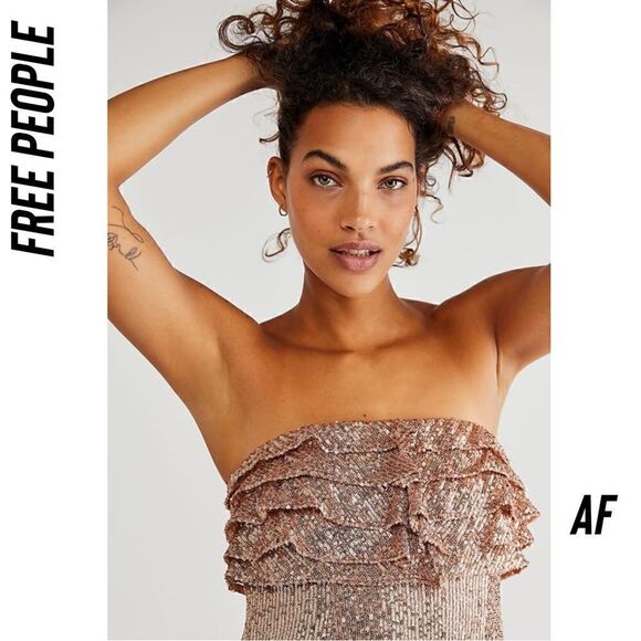 FREE PEOPLE FRIDA SEQUINED STRAPLESS MINI DRESS NWT SIZE 12 - Picture 5 of 6